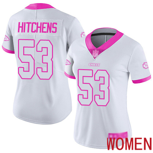 Women Kansas City Chiefs #53 Hitchens Anthony Limited White Pink Rush Fashion Nike NFL Jersey